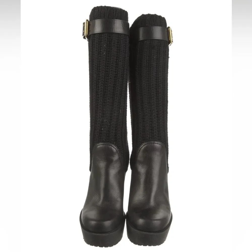 Gucci Black Wedge Boots with Knit Design - Picture 3 of 9